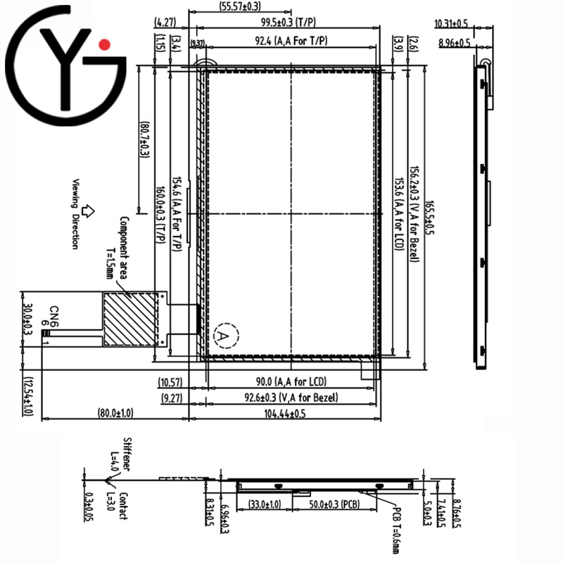 7.0インチ 1024*600 WLED TFT LCDディスプレイ タッチスクリーン付き AM-1024600K7TMQW-T19H